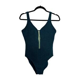 Mainstream Swimsuit Womens 14 Vintage Emerald Green One Piece Mesh Cutout USA